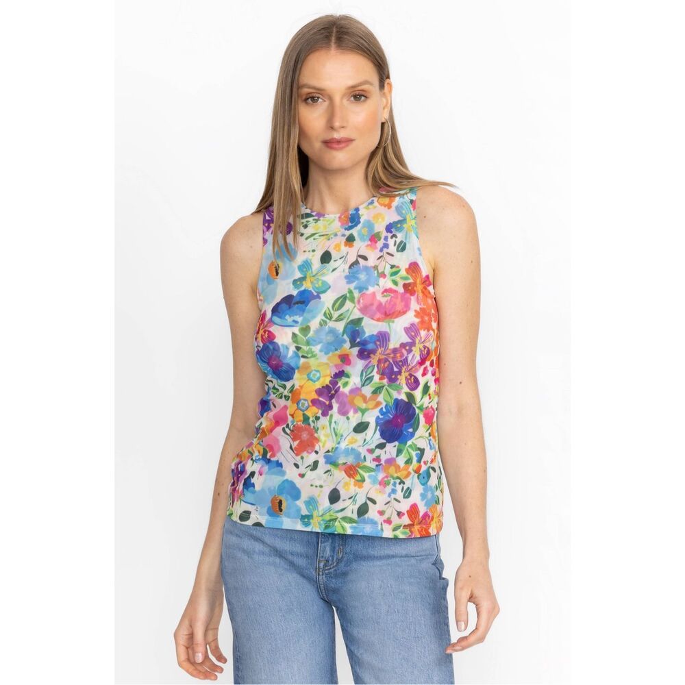 Jade by Johnny Was Kassandra Mesh Tank in Bright Floral Print Size L